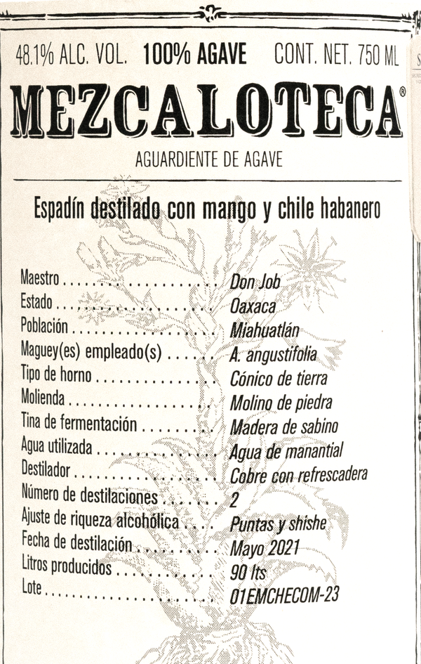 Espadín distilled with mango and habanero chile - Miahuatlán, Oaxaca 750 ml