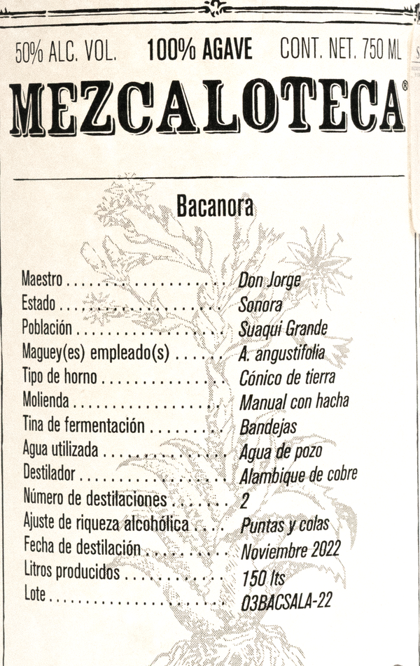 Espadín silvestre Bacanora - Sonora 750 ml